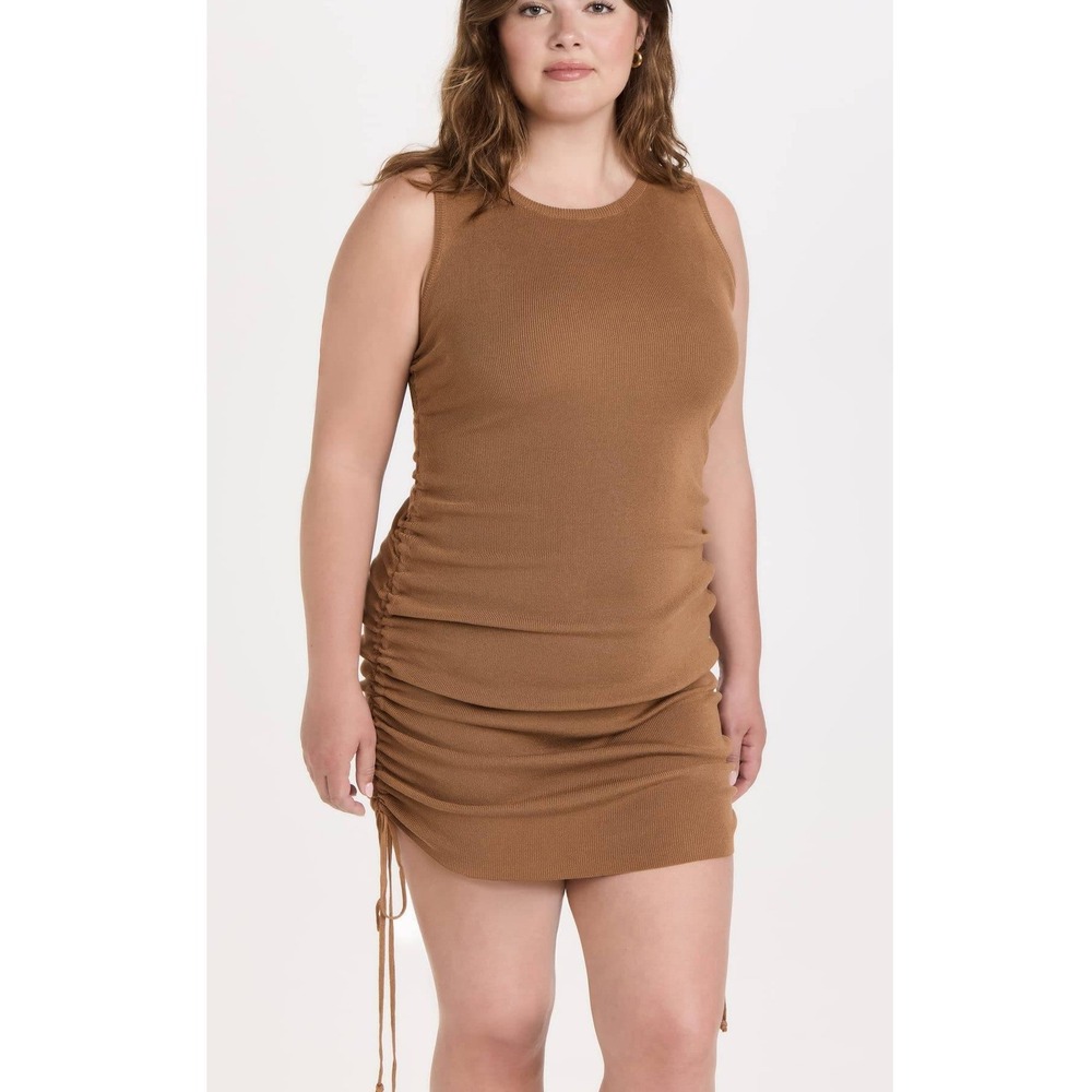 Lioness Camel Brown Military Minds‎ Mini Dress Ribbed Ruched Side Bodycon Large